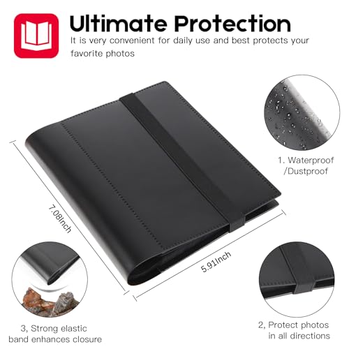 Small Photos Album Black Inner Page with Strong Elastic Band, Each Holds 64 Photos, 4x6 Mini Book Photo Pictures Album Birthday Christmas Photo Albums Wedding Anniversary (Black)