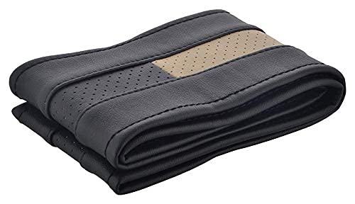 CARIZO Car Steering Wheel Cover | Microfiber Leather | Breathable | Anti Slip | Odourless | Stitchable | Black & Beige Compatible with Tata Punch