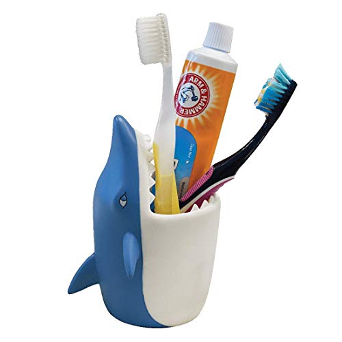 Kids Toothbrush Holder Toothbrush Organizer Durable Silicone Animal Tooth Brush Holder Easy to Clean Toothbrush and Toothpaste Holder Toothbrush Holders for Bathrooms by Lilys Home - Shark