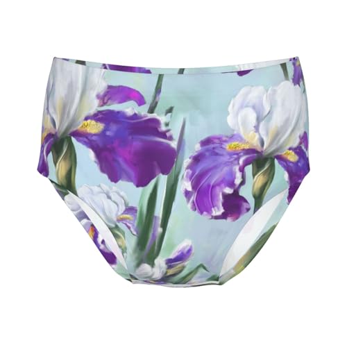Purple Flowers With Green Leaves Girls' Underwear Soft Cotton Little Girls Panties Comfort Briefs
