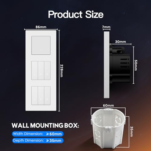 BSEED Zigbee Lichtschalter mit Doppel Rolladenschalter, Smart Schalter Unterputz Kompatibel mit Alexa/Google Home/SmartLife, PC Rahmen, ben&ouml;tigt Nullleiter & Zigbee-Gateway, 1 Fach 1 Weg, Wei&szlig;