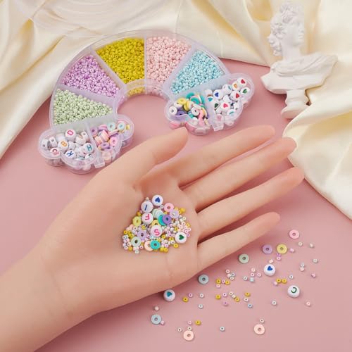 Echoed Elegance 3185 Pcs Glass Seed Beads Bracelet Making Kit, Includes Glass Seed Beads, Flat Round Opaque White Acrylic Beads & Polymer Clay Beads with Elastic Cord, DIY Art Craft Gift for Girls - Image 6