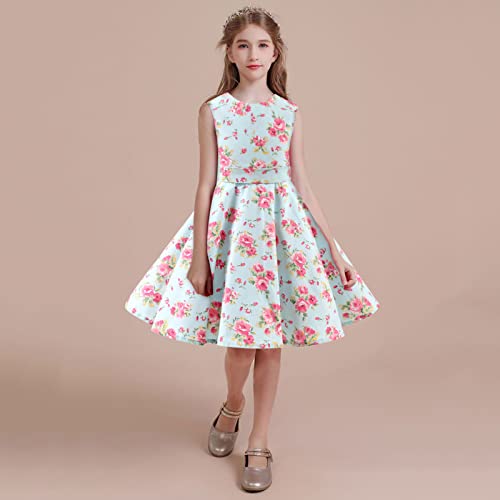 Outfits Party Sleeveless Gown Dress Kid Dots Prints Floral Children Girl Princess Clothes Girls Dresses Girl Long Sleeve Blue #TOP1