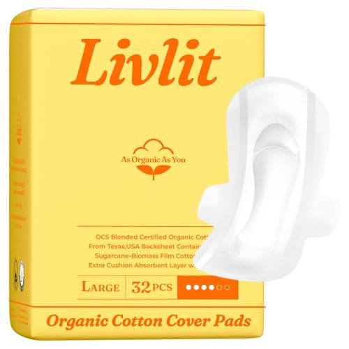 Livlit Large Size Ultra Thin Sanitary Pads, 100% Organic Cotton