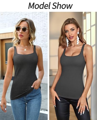 Image of V FOR CITY Women's Cotton Tank Top with Unpadded Shelf Bra Adjustable Wide Strap Camisole Summer Basic Udershirts