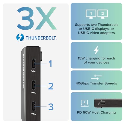 image for Plugable Thunderbolt 4 Hub | 60W Laptop Charging | 3X Thunderbolt 4 Po