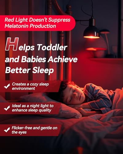 Neporal Red Light Bulbs for Sleep 9W, 100% Blue Light Blocking Red Night Light, 625nm Sleep Light for Melatonin Promoting, A19 60W Equivalent Dim Light Bulbs for Bedroom, Baby Nursery,3 Pack