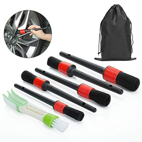 Cepillos para Detalles de automóviles, Juego de 7 cepillos para Detalles de automóviles con 5 cepillos de Detalles y 2 en 1 Cepillo de ventilación y Bolsa de Almacenamiento Cover