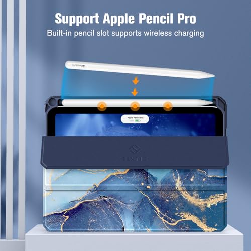 Fintie Hybrid Slim Case for iPad Mini 6 2021 (8.3 Inch) - [Built-in Pencil Holder] Shockproof Cover Clear Transparent Back Shell, Auto Wake/Sleep for iPad Mini 6th Generation, Ocean Marble