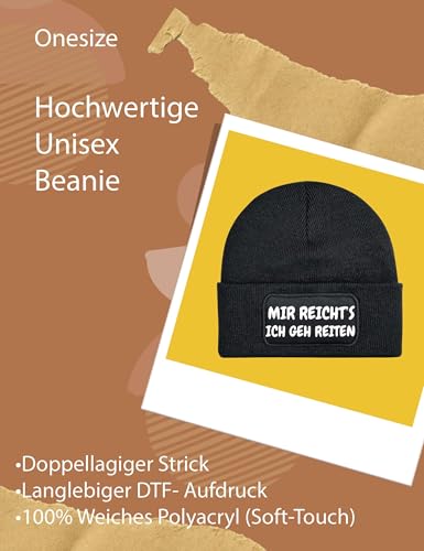 NIMAMA Mütze Beanie Mir REICHTS Ich GEH Reiten Wintermütze Statement Spruch Print Geschenk Unisex Strickmütze für Herren und Damen - Schwarz