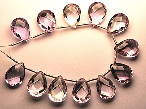 Améthyste rose facettée 10x14mm briolette percée pour montage de boucles - 3