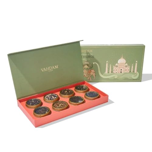 VAHDAM, Weekend In Taj Mahal Tea Gift Set Travel Edition Gift Box | 8 Varieties - Chai, Black, Herbal Tea | Gluten Free, Non GMO | Gifts for Women & Men