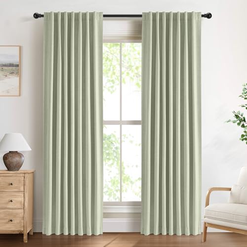 DEFYNEE 100% Rideau Occultant Thermique Isolant Anti Froid et Chaleur 140x245cm 2 Pièces, Rideaux Opaques Effet Lin à Pattes et Passe-Tringle Anti UV,...