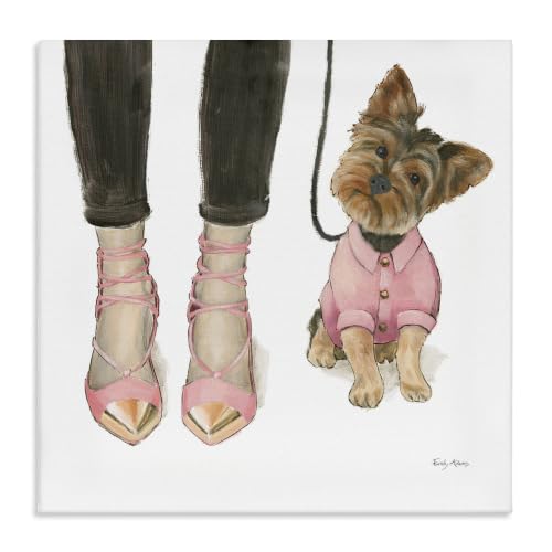 Stupell Industries Glam Dog Walk Heels Fashion Pink Gold Design Canvas Wall Art, 17 x 17, Multi-Color