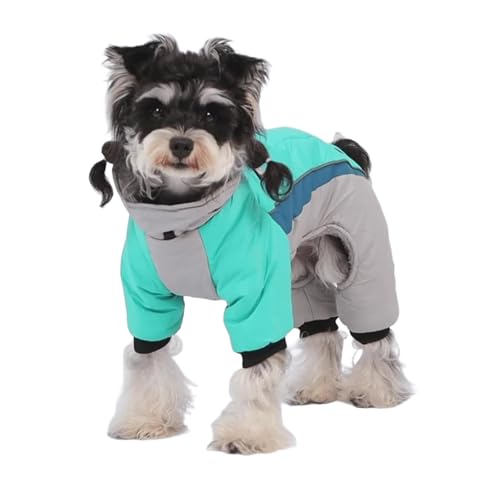 暖かい犬用冬用コート、フリース裏地付き暖かい冬用犬用ジャケット(脚付き)、厚手の反射犬用ジャケット(4本脚&ハーネスホール付き)、小型・中型犬用,グリーン,2XL