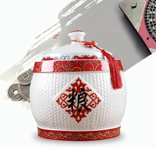 Ceramiczny pojemnik do przechowywania ryżu z pokrywką - Duży dozownik żywności na ryż, fasolę, kukurydzę, pszenicę i płatki owsiane - Szczelny słoik na ziarno do organizacji kuchni i świeżości
