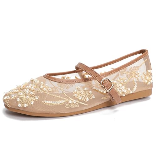 LUXMAX Mesh Embroidered Flats for Women Leopard Mary Jane Flats Ballet Shoes Round Toe Slip On Ballerina Floral Shoes3