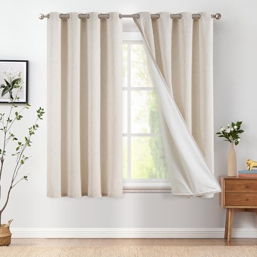 Image of jinchan Lined Linen Curtains 72 Inch Light Blocking Grommet 2 Panels Beige