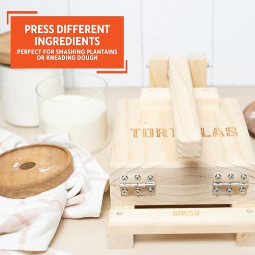 Image of IMUSA 7.5 inch Pine Wood Tortilla Press - Authentic Mexican Tortilla Maker & Roti Maker for Homemade Tortillas, Quesadillas, Arepas & More