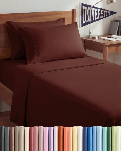 Image of Twin XL 4 Piece Sheet Set - College Dorm Room Essentials - Oxblood