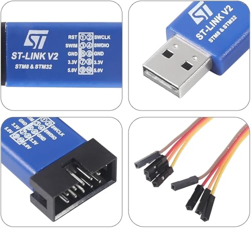 Image of ST Link V2 USB Programmer Debugger for STM8 STM32 with SWIM Interface 5V 3.3V Output and Aluminum Body Compatible with Rduino UNO Development Boards