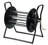 Die Metall-Trommel von dem Kabel-Aufroller besitzt einen Durchmesser von 350 mm und ist mit einer Handkurbel versehen. Die Gesamt-Abmessung von dem Kabel-Aufwickler beträgt 580 x 510 x 350 mm