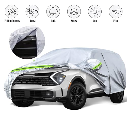 Image of Waterproof Car Covers Replace for 2020-2024 Kia Sportage, 6 Layers Silver All Weather Car Cover with Zipper Door & Windproof Bands for Snow Rain Dust Protection