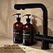 Hand and Dish Soap Dispenser for Kitchen and Bathroom, Set of 2 16 Oz Glass Bottles, Stainless Steel Pumps, Non-Slip Silicone Base, 27 Waterproof Labels (Amber Bottle/Black Pump)