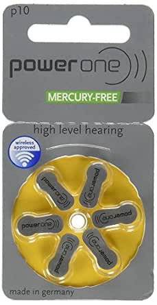PowerOne Size 10 Hearing Aid Zinc Air Battery - 6 Batteries - Mercury-Free