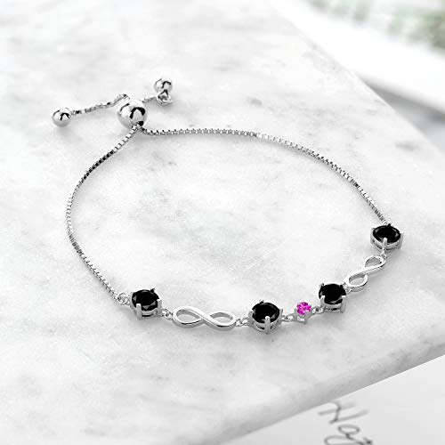 Gem Stone King 2.25 Ct Round Black Diamond Pink Sapphire 925 Sterling Silver Keren Hanan Women Adjustable Infinity Tennis Link Bracelet #TOP2