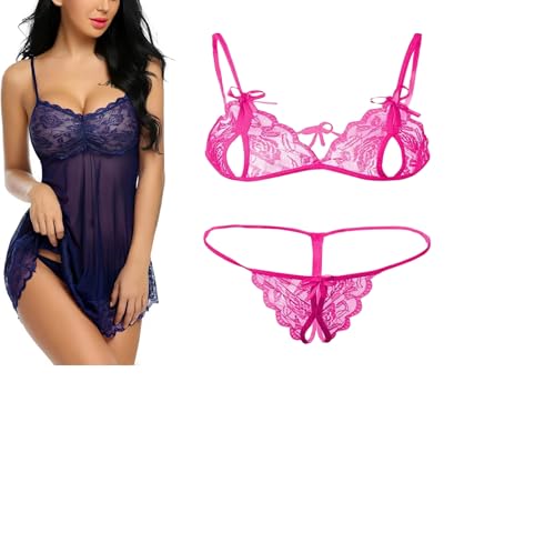 Image of SSoShHub Lace Babydoll Lingerie Sexy Mini Chemise Mesh Wedding Nightie Bridal Nightdress with Bikini