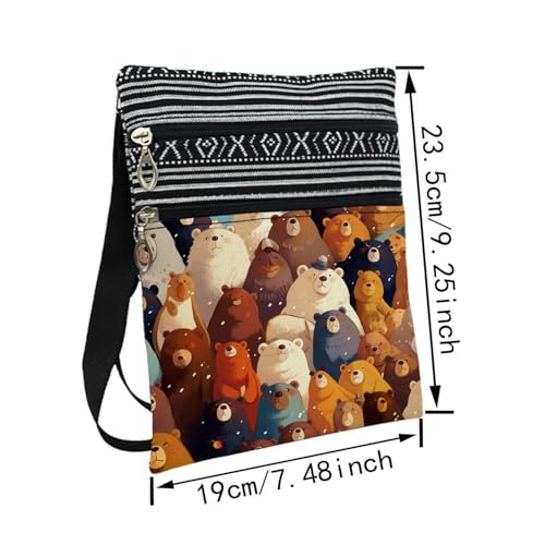 Adorable Teddy Bear Messenger Bag Small Ethnic Pattern Printed Adjustable Strap Crossbody Zipper Bag Adorable Teddy Bear Phone Bag Wallet Cute Shoulder Handbag for Women Friends -22