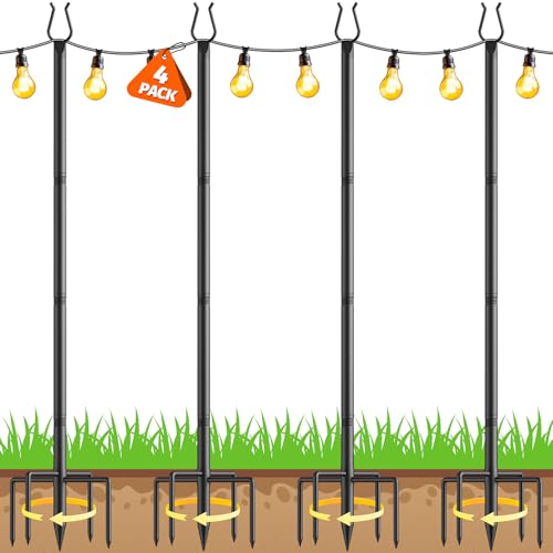 Aredy 4 Pack String Light Poles - 10FT Light Poles for Outside with Fork Base Outdoor String Light Poles Durable Poles for String Lights in Backyard Deck Garden Wedding Events
