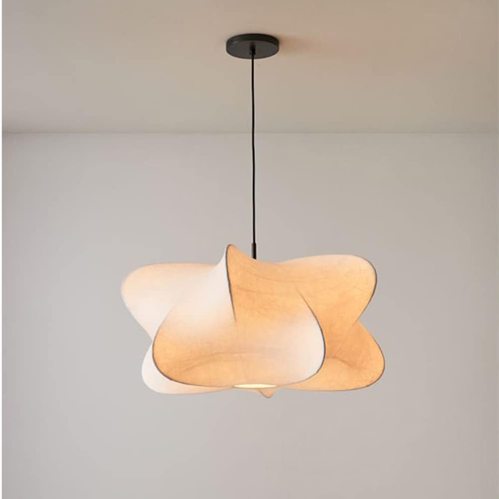 SWEMOPP Fabric Lantern Pendant Light White Boho Coastal Chandelier Silk Cocoon Nordic Modern Light Fixtures Farmhouse Ceiling Hanging Lamp for Dining Room Kitchen Island Bedroom Cafe Entrance Hallway