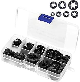 340 Pcs Starlock Washers 7 Sizes Internal Tooth Washers Quick Speed Locking Washers Metal Clips Fasteners Washers Black Fixed Lock Washers Assortment Washers Kit M3 M4 M5 M6 M8 M10 M12