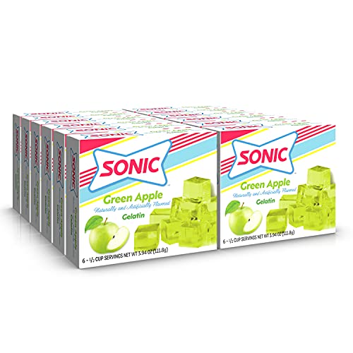 Sonic Green Apple Gelatin, 3.94 Oz. – Fat Free Dessert Mix With Iconic Sonic Drive-In Flavor