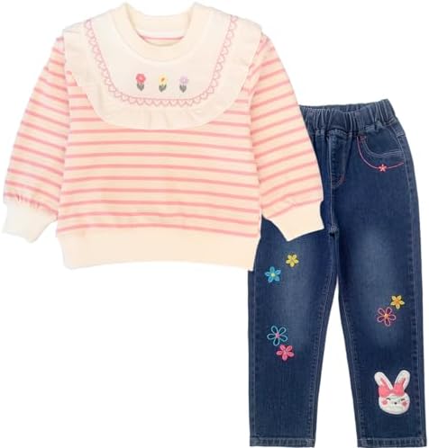 Peacolate 2-7T Spring Fall Little Girls 2pcs Clothing Set T Shirt and Jeans