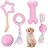 KOMEITO 5pcs Giocattoli da Masticare per Cuccioli, Giocattoli in Corda Cotone per Cani, Giocattoli Dentizione Cani, Applica a Aiutare Cuccioli Liberare Ridurre Distruggere Comportamento (Rosa)