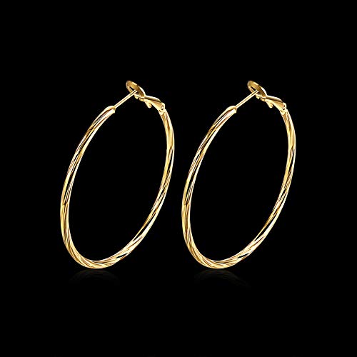 Hoop Earrings, 18K Gold Plated Rounded Hoops Earrings For Women 46Mm #TOP4