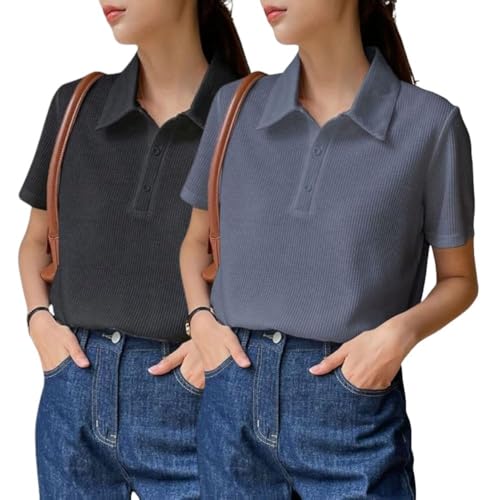 Image of Leriya Fashion Women's Summer Polo T-Shirt - Lightweight Breathable Short Sleeve Collared T-Shirt, Casual Loose Fit Everyday Top for Women