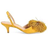 Tacon 5 cm Salon para Mujer de Punta Fina con Pompon Primavera Verano 2019. Talla 37 Amarillo