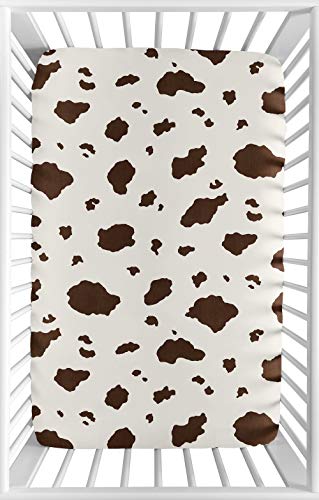 Image of Sweet Jojo Designs Brown Cow Print Baby Boy Fitted Mini Portable Crib Sheet for Western Wild West Collection - for Mini Crib or Pack and Play ONLY