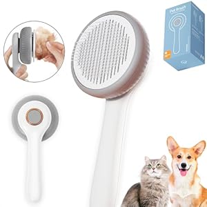 Pet Grooming Brush for Cats and Dogs, Self-Cleaning Slicker Brush for Indoor Cats and Dogs, Cat Grooming Supplies for Long or Short Haired Cats, Removing Tangled Hair and Loose Fur (Mushroom Design)