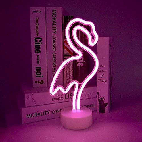 ENUOLI LED Flamingo Neon Light Signs Neon Signs Lamps Flamingo Neon Lights Room Decor Battery & USB Operation Night Lights with Pedestal Pink Neon Signs Light up Bar Bedroom Party Christmas
