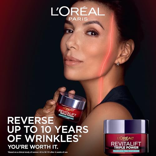 Image of L'Oreal Paris Revitalift Triple Power Anti-Aging Face Moisturizer, Fragrance Free, Pro Retinol, Hyaluronic Acid & Vitamin C to Reduce Wrinkles, Firm & Brighten Skin, 2.55 Oz
