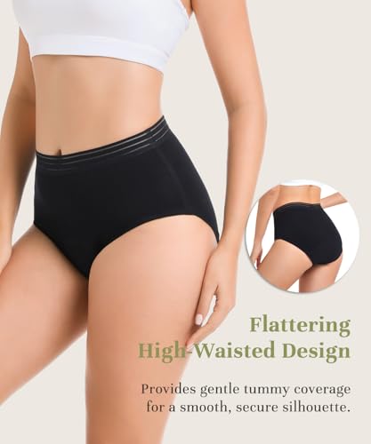 Carer High Waisted Period Underwear for Women, High Absorbency Washable, Reusable Leakproof Protective Menstrual Panties for Active Daily Periods Incontinence,Black,3-Pack,2XL — view 5
