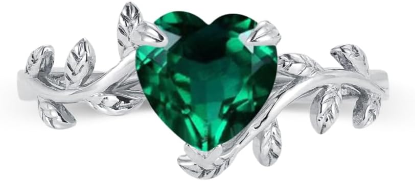 1 CT Heart Shaped Gemstone Engagement Ring for Women, 10K 14K 18K Solid Gold Bridal Birthstone Ring Leaf Vine Art Deco Wedding Promise Rings Gifts for Her Bride Wife Mothers Day