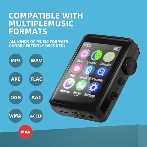 Image of MP3 Player with Bluetooth 5.3, 2.4 Inch Screen, Portable with Speaker, FM Radio, Voice Recorder, Expandable Memory up to 128GB (Black)
