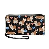 Coldinair Cute Corgi Print Women's Wallet Zip Around Clutch Purse with Wristlet,Credit Card Coin Org