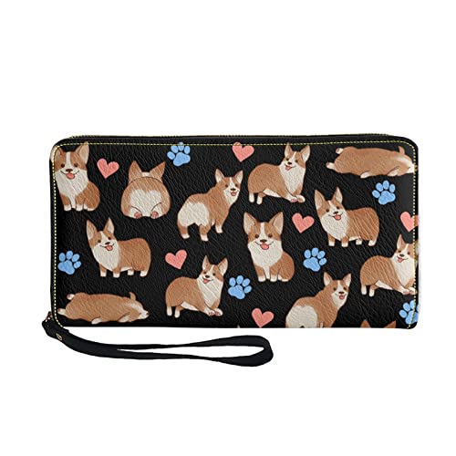 Coldinair Cute Corgi Print Women's Wallet Zip Around Clutch Purse With Wristlet,Credit Card Coin Organizer Holder Long Purse For Girls #TOP26